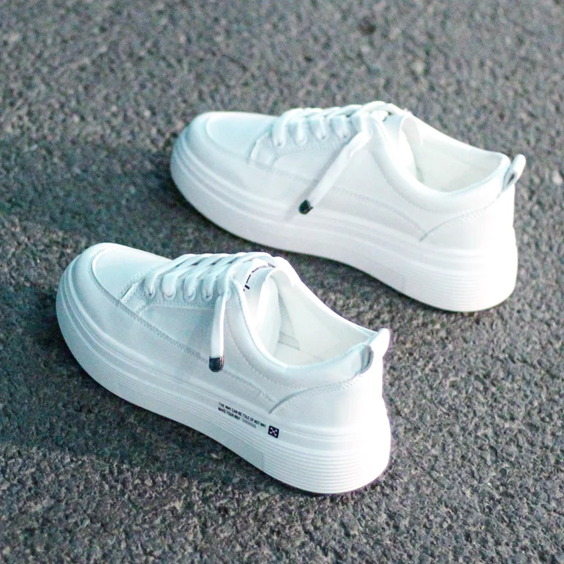 

HOT Women Sneakers 2022 Fashion Breathble Vulcanized Shoes Women Pu leather Platform Shoes Women Lace up Casual Shoes White