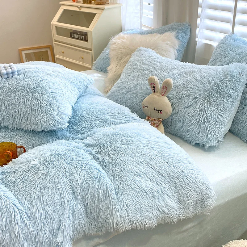 

Luxury Bedding Set Winter Warm Thicken Mink Fleece Bed Sheet and Pillowcases Duvet Cover 4 Pcs Queen King Size Bed Comforter Set