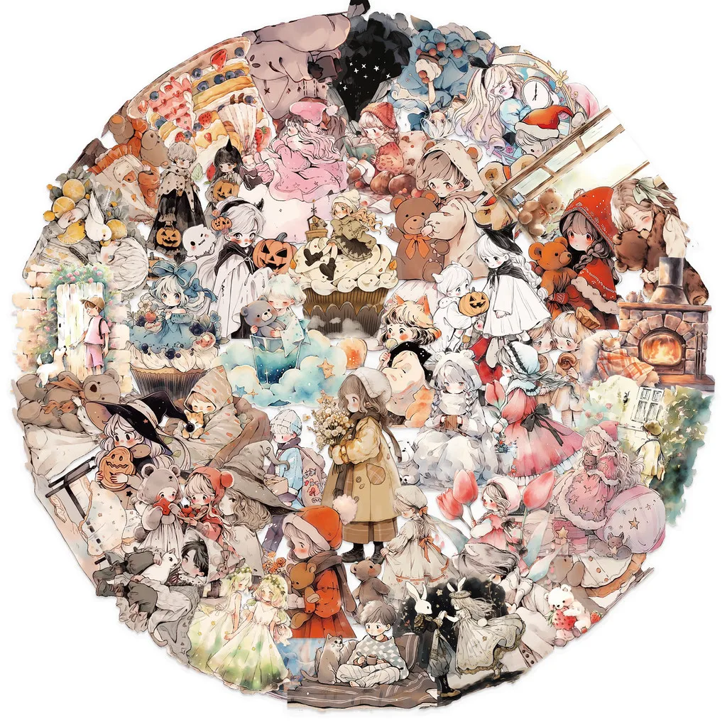 

Набор из 52 прозрачных водостойких стикеров с мультяшными акварельными рисунками