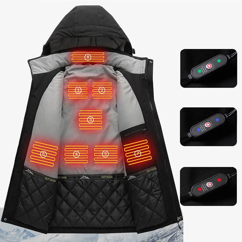 Electric Heated Jacket Coat For Men Warm Jacket Outwear Rechargeable Winter Warm Washable Hooded Coat Heating Warmer Jacket Male
