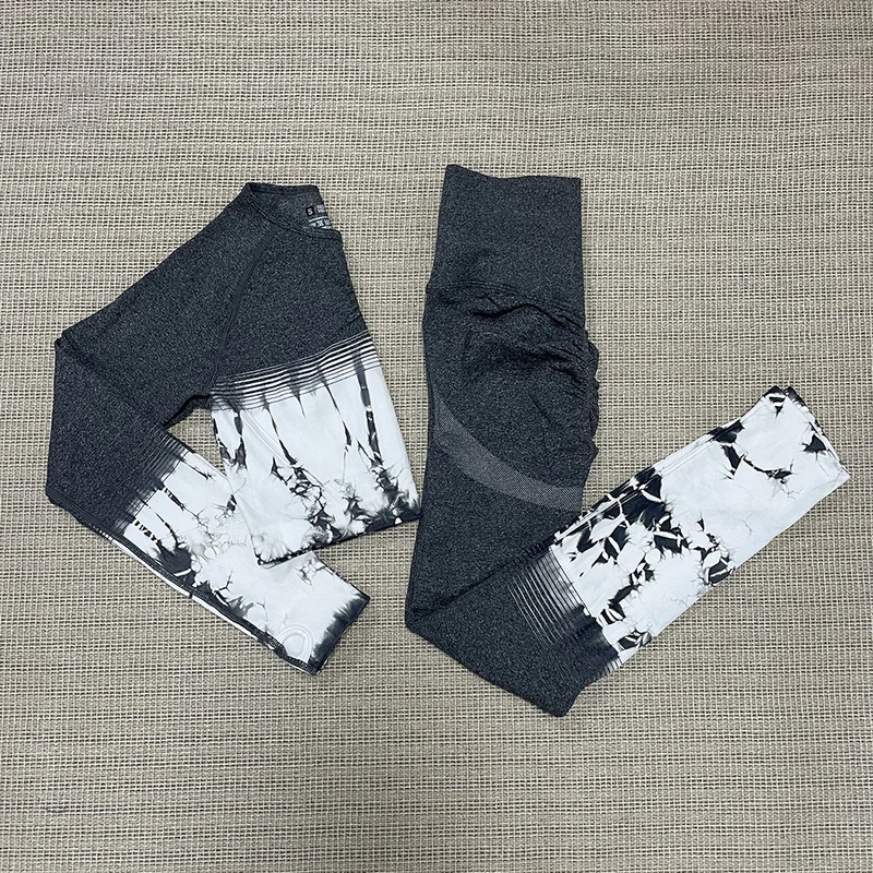 

NEW Dyeing Seamless yoga set Women gym fitness clothing sportswear sports Top high waist gym leggings sports suits yoga suits