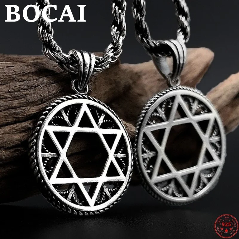 

BOCAI S925 Sterling Silver Pendants 2022 New Fashion Hollow Six-pointed Star Peace Amulet Pure Argentum Jewelry for Men Women