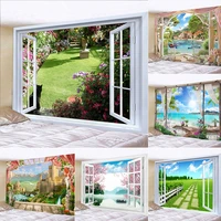 3d imitation window forest landscape tapestry wall hanging bohemian psychedelic mandala home decoration wall cloth yoga mat