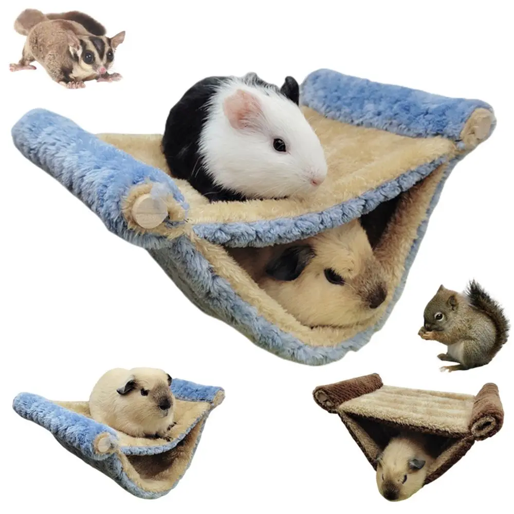 

1Pc Hanging Pet Hammock Coral Fleece + Flannel Hamster Ferret Rat Squirrel Cage Nest Warm Beds House Toys Pet Product Brown/Blue