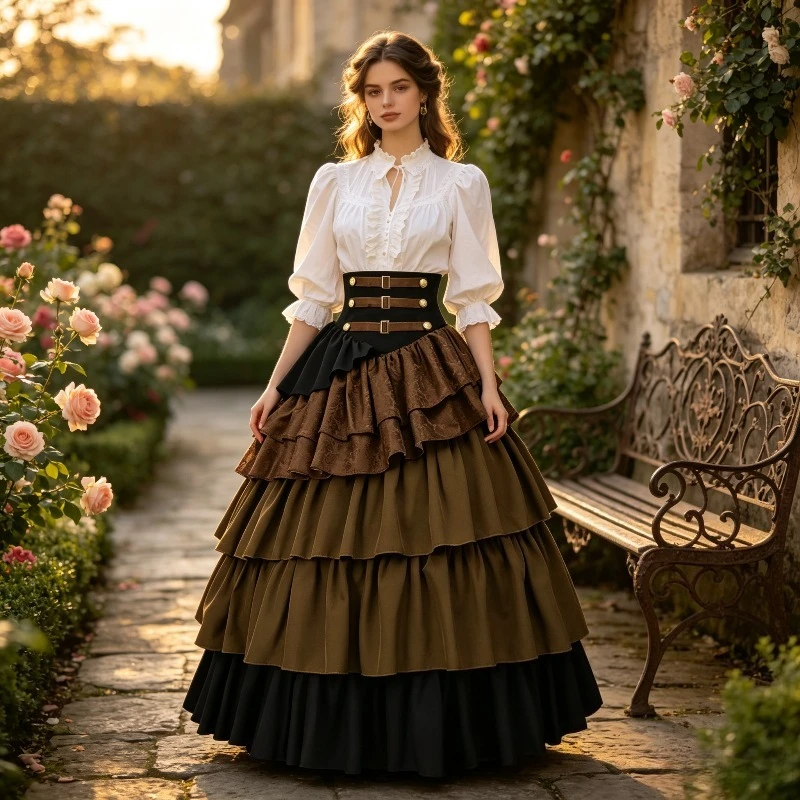 Фото Платье Victoria Retro с завышенной талией, асимметричное, с драпировкой, длинное, женское, в стиле темной готики, для ролевых игр и выступлений №1