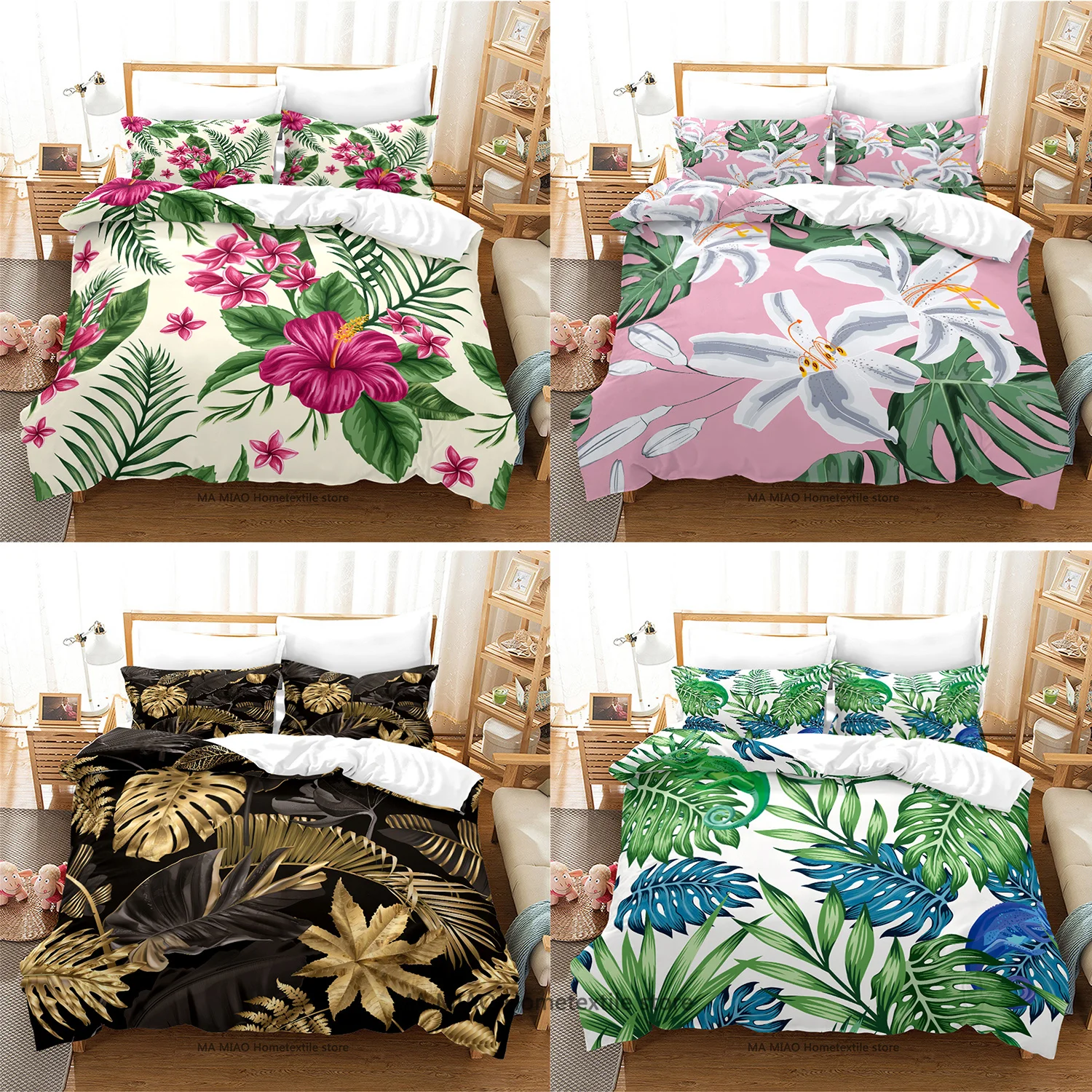 

Tropical Plants 3D Floral Duvet Cover Set Leaf Bedding Sets 220X240 King Queen Double Single Nordic Modern 2/3PC Quilt Cover