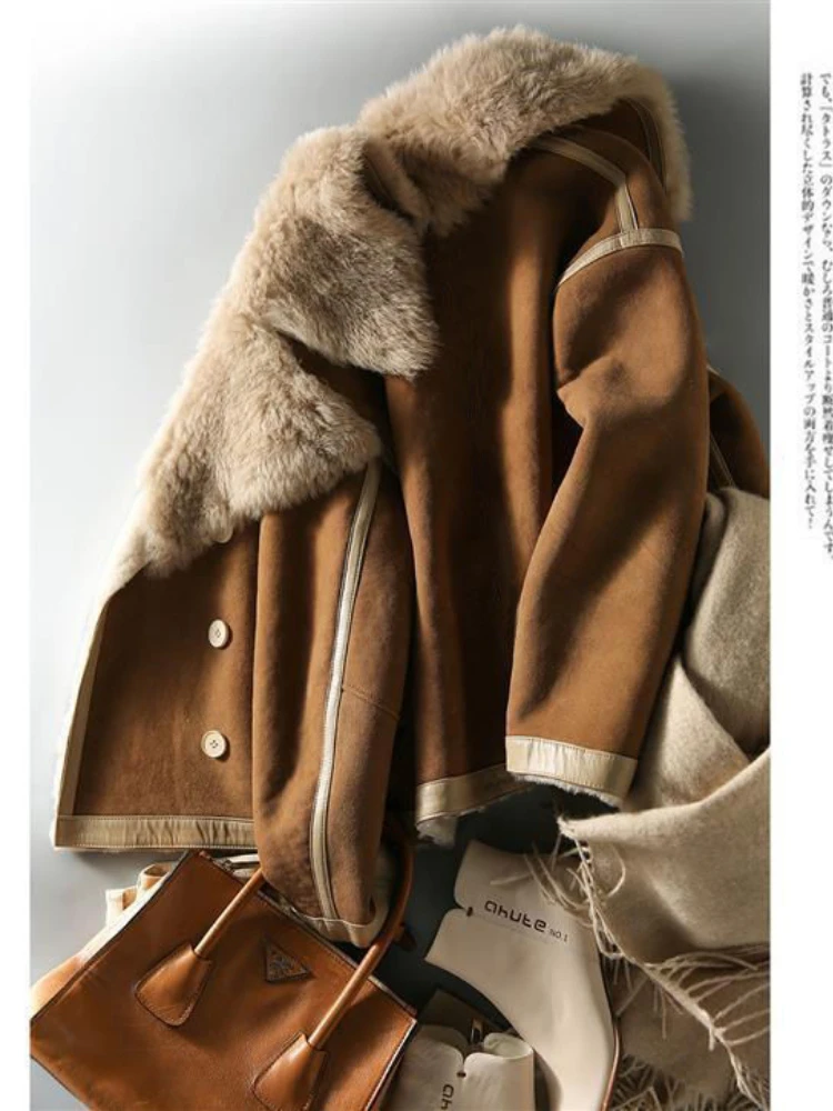 Fashion Retro Coat Women's Lapel Fur One-piece Imitation Fur Short Coat Winter New Temperament Warm Short Winter Coat Women 2022