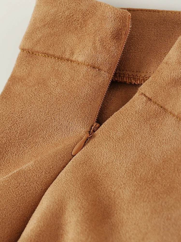 Женская Асимметричная юбка EAM длинная цвета хаки с высокой талией и кисточками