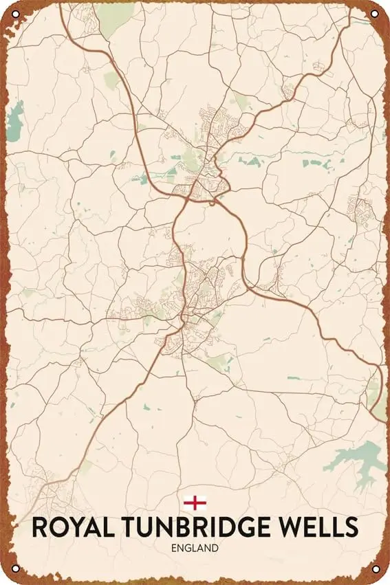 KIVYYB Royal Tunbridge Wells UK Map Плакаты Металлическая табличка Оловянная вывеска Винтажный