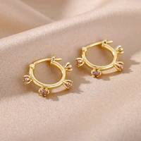 new fashion stainless steel zircon flower earrings for women round circle piercing earring boho jewelry gift bijoux femme