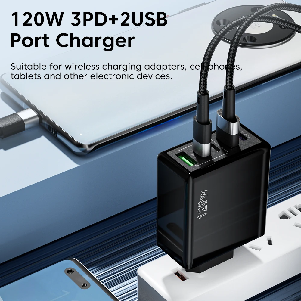 Итого 120 Вт быстрое зарядное устройство PD Type C QC 3.0 USB адаптер для iPhone 16 15 14 Pro Samsung