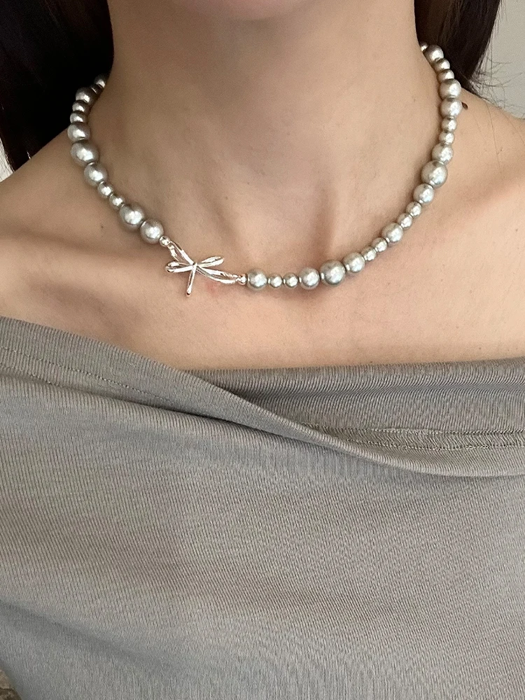 Полый бант серый жемчуг светлый роскошный свитер цепочка с замком костяная