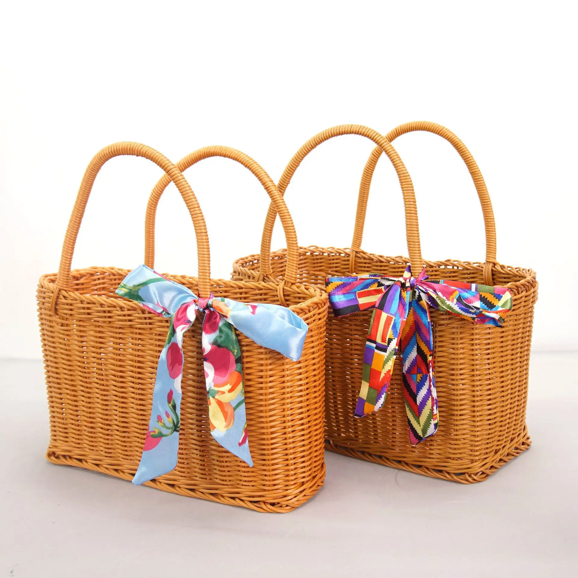 Picnic bag with basket, rattan woven portable fashion shopping basket, storage basket, rattan woven bag, idyllic style