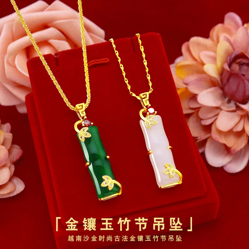 

Pure 999 18k Gold Pendant Necklace Ethnic Natural Emerald Gemstone Gold Christmas Pendant for Women Fine Jewelry Gift