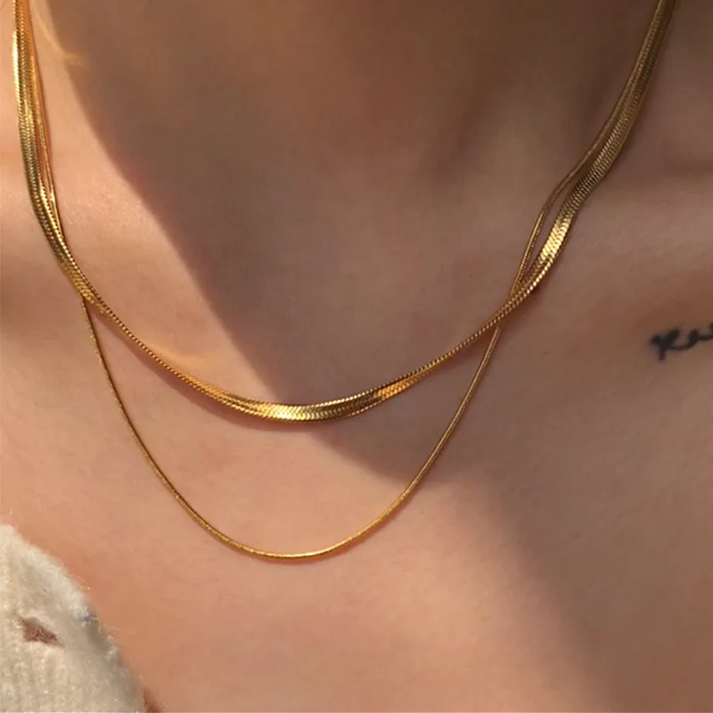 

Snake Chain Women's Neck Chain Gold Color Necklaces for Women Necklace Multi-level Silver Color Snake Chain Choker Jewelry