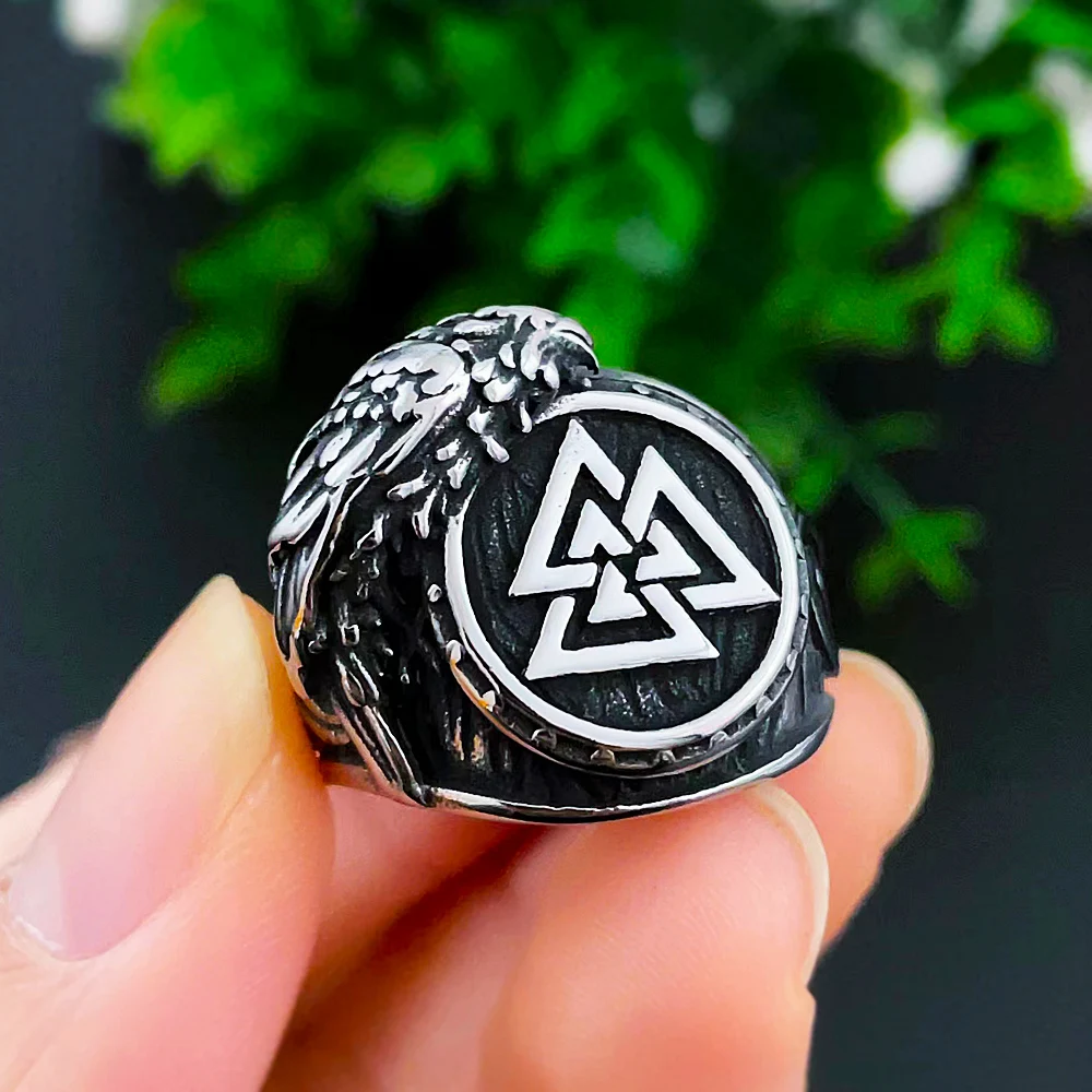 

Nordic Odin Crow Viking Valknut Ring Stainless Steel Vintage Viking Celtic Ring Men Biker Amulet Scandinavian Jewelry Wholesale
