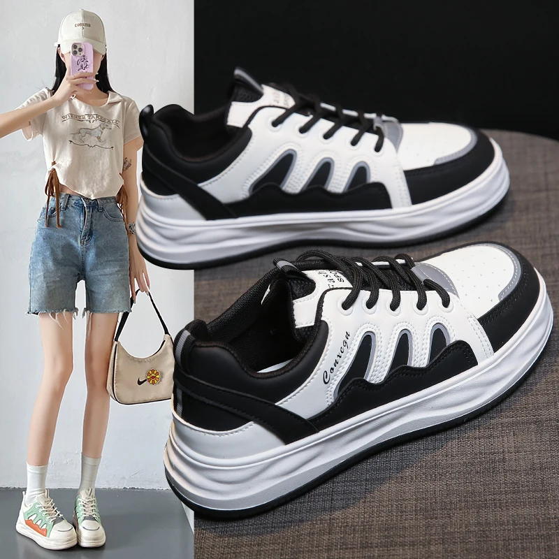 

Women Platform Sports shoes Spring Outdoor Breathable Casual Leather Upper Niche Fashion Pu Leather