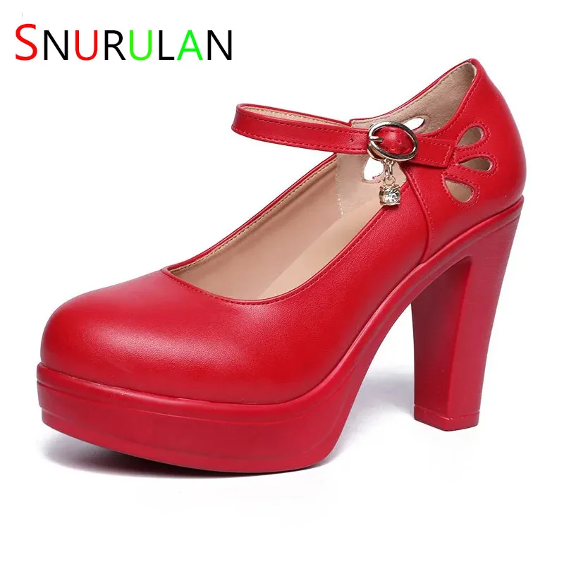 

Small Size 32-43 Soft Leather Platform Pumps Women 2023 Block High Heels Wedding Shoes Mary Janes for Show Office Party