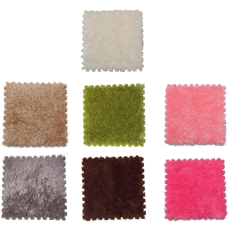 

PHFU-4 Piece Foam DIY Puzzle Mat Long Hair Villi Shaggy Carpet Mat Plush Soft Area Rug Children Baby Playmat