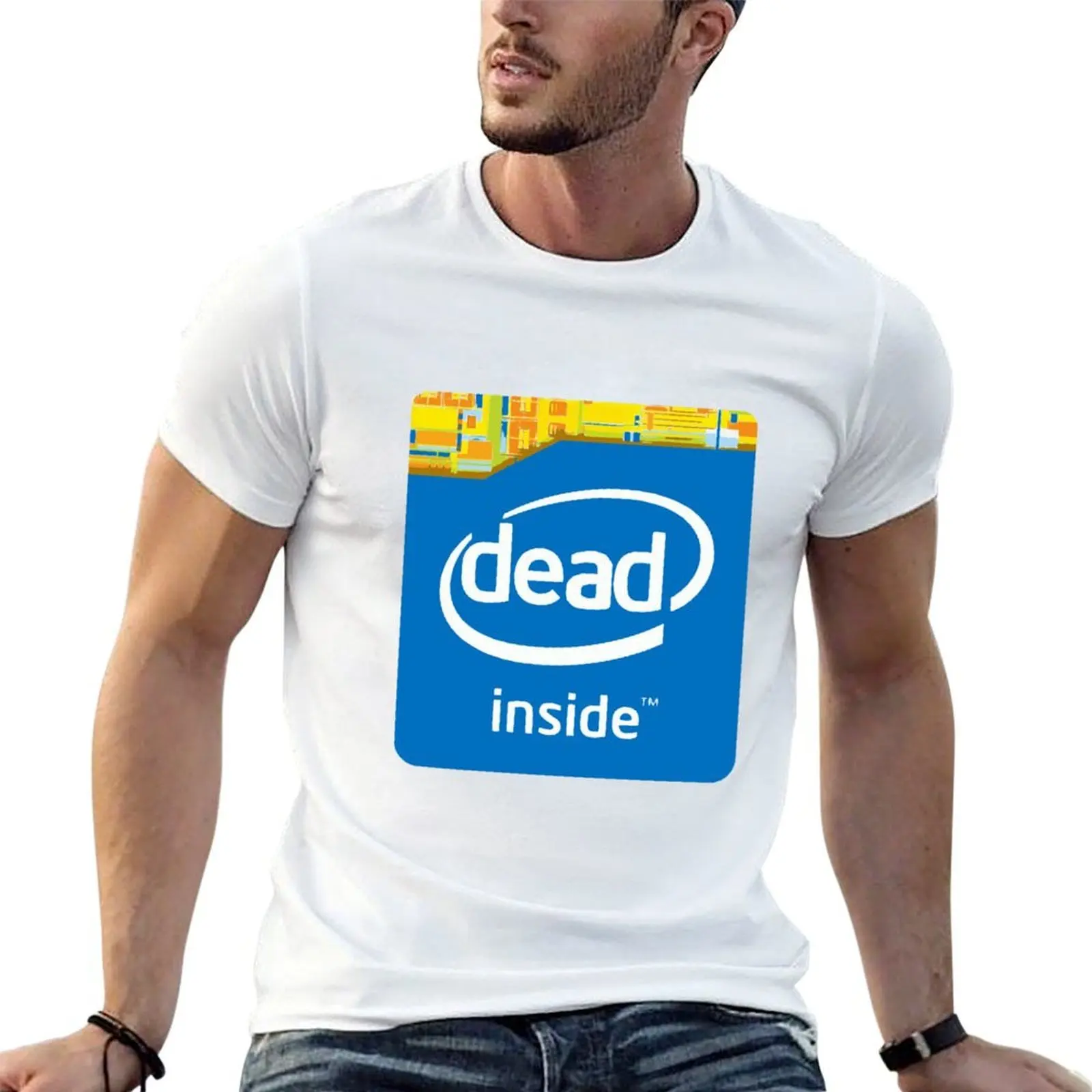 Фото Футболка с мемом Intel Dead Inside, устойчивая к выцветанию, повседневная футболка №1