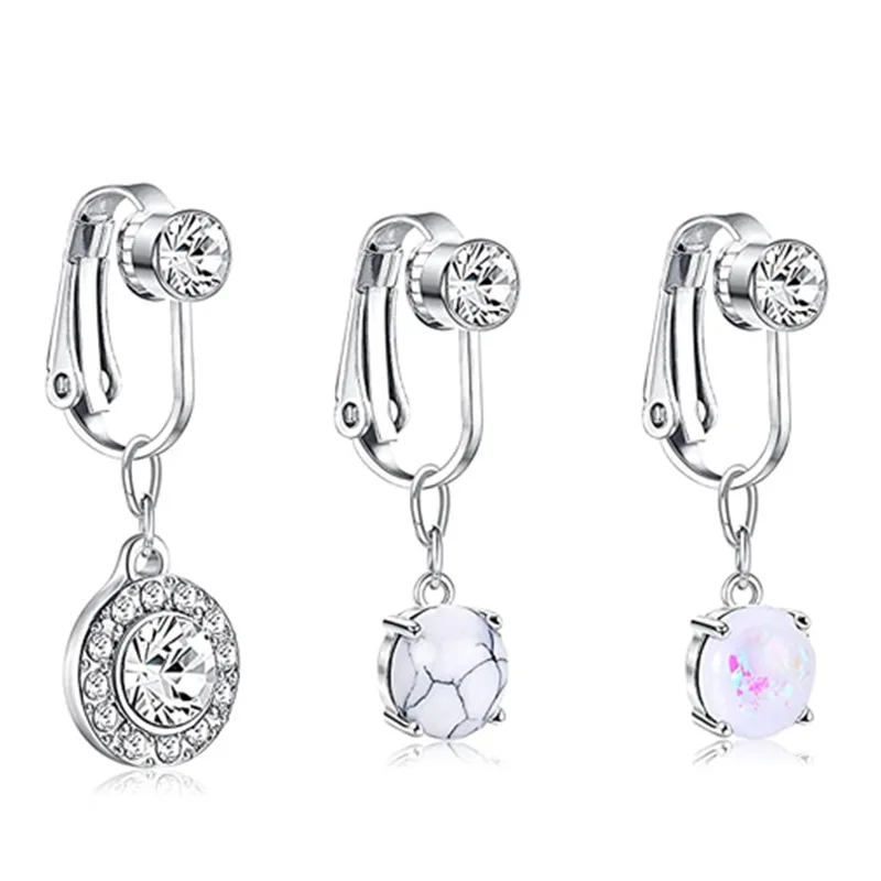 Wholesale Fake Belly Ring Dangling Navel Rings Women Heart Moon Flower CZ Dangle Clip on Belly Button Rings Non Piercing Jewelry images - 6