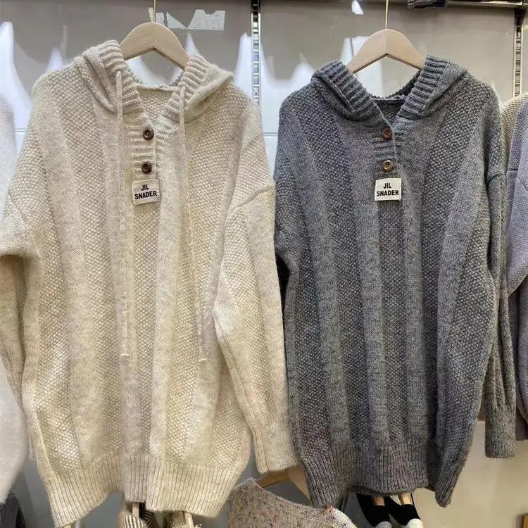 Осень-зима свободный свитер с капюшоном женский мягкий восковой вязаный джемпер