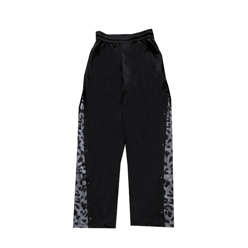 Leopard Print Denim Pants Mens Streetwear Contrast Paneled Baggy Jeans High Street Multi-Pocket Color Block Straight-leg Pants