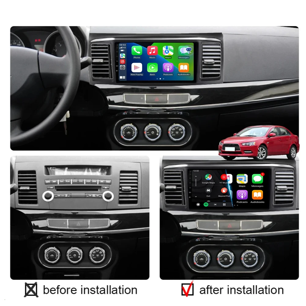 Фото Видеоплеер для MITSUBISHI LANCER 9 10 X 2008 - 2016, 9-дюймовый Android 16 автомобильный радиоприемник, стереосистема, GPS-плеер, Carplay, автоэкран №2