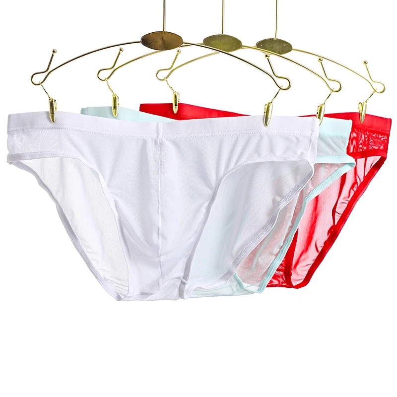 

Men's Sexy Tulle Netting Transparent Briefs Breathable Elastic Soft Underwear Solid Color Seamless Mesh Quick Dry Underpants