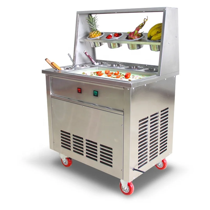 

CE Double Round Pan Fry Ice Cream Machine/Fried Iced Milk Fruit Roll Maker/Commercial Rolling Frozen Yogurt Frying Equipment
