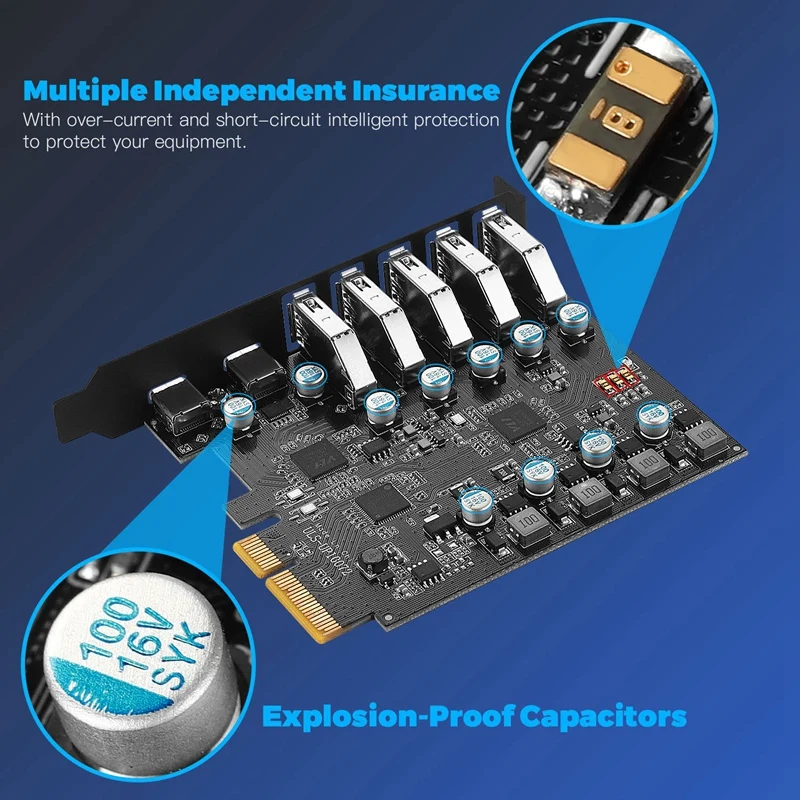 Адаптер PCI-E-USB 3.2 типа Gen 2 с полосой пропускания 20 Гбит/с 7-портовая (5XUSB-A + 2Xtype-C)