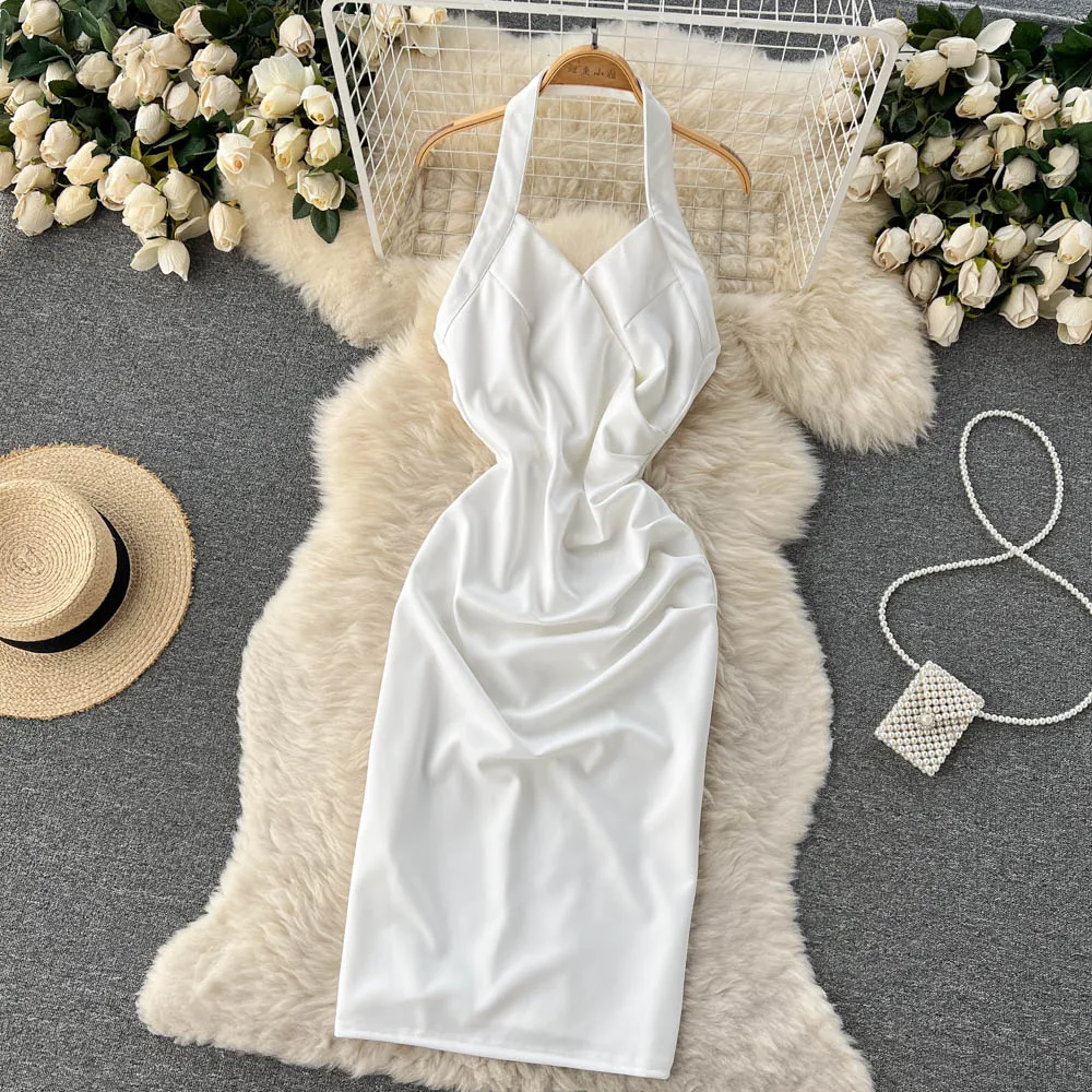 

2022 летнее Новое Стильное сексуальное облегающее платье с открытой спиной, облегающее платье со складками, модное платье для девочек