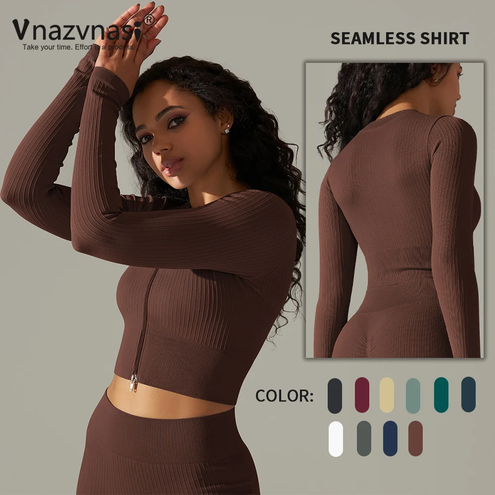 Бесшовный Женский Топ для йоги Vnazvnasi с длинным рукавом короткие спортивные