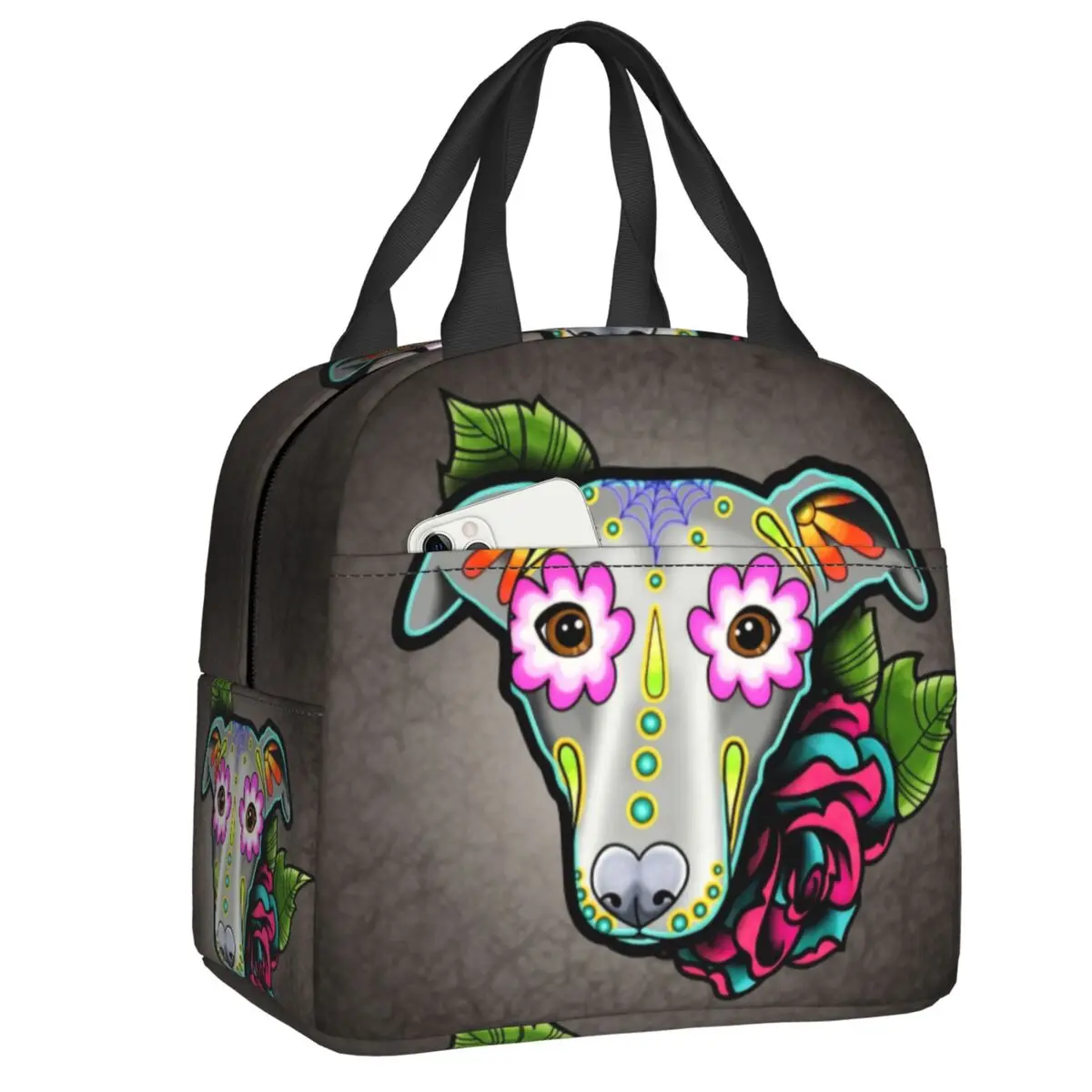 

Теплоизолированная сумка для обеда Day Of The Dead Greyhound Whippet, Женский Портативный Ланч-бокс для работы, школы, пикника, пакеты для хранения продуктов