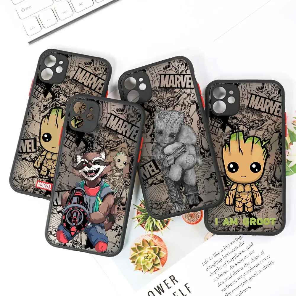 Фото Противоударный матовый чехол-броня Groot Rocket Raccoon Marvel для iPhone 17E 17 16 16E 15 14 13 12 11 Pro Max 17 Air 7 8 Plus XS №2