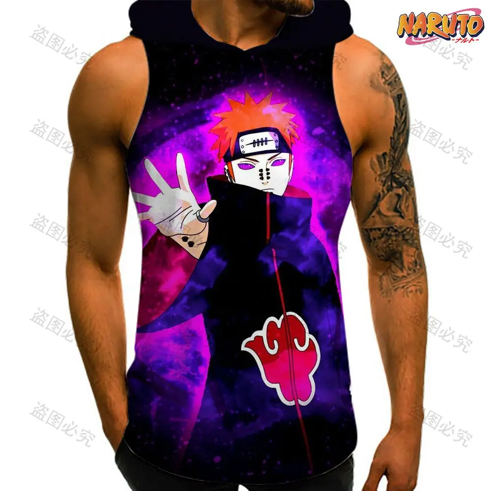 

Gym Clothing Men Hooded Vest 2023 Man Sleeveless Shirt Naruto Y2k Hip Hop Shirts New Clothes T-shirts Sportswear Anime Men's