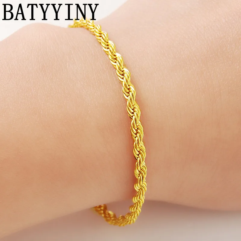

BATYYINY 24K Gold Bracelet 3MM Twisted Rope Twisted Gold Plated Bracelet for Men & Women Wedding Jewelry Gifts