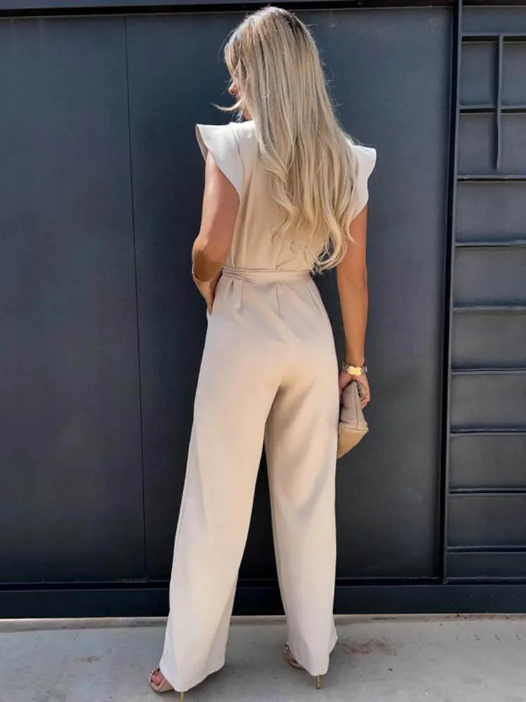 Fashion Butterfly Sleeve Wide Leg Jumpsuit Women 2023 Summer Casual Elegant Romper Vintage Streetwear Jumpsuits Overalls Women