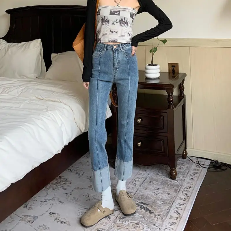 N0834   Jeans women loose new design high waist slim wide leg straight jeans jeans