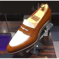 fashion color matching loafers men shoes business casual party daily classic round toe slip on mask pu retro wild dress shoes