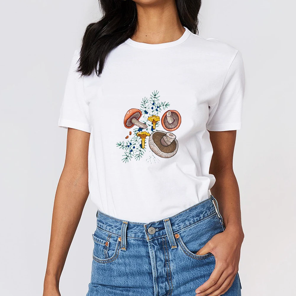 

Cartoon Funny Mushroom Cute Print T-shirts 2022 New Women's Fashion Summer Harajuku Short Sleeve Crewneck Tshirt Casual Clothes