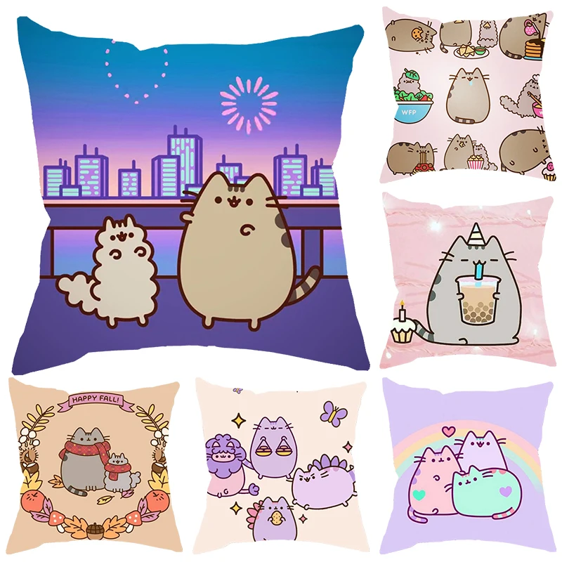 

Customizable Cute Cartoon Gray Lazy Cat Pillow Suite Room Home Decoration Sofa Car Waist Cushion Cover Kawaii Fat Cat Pillowcase