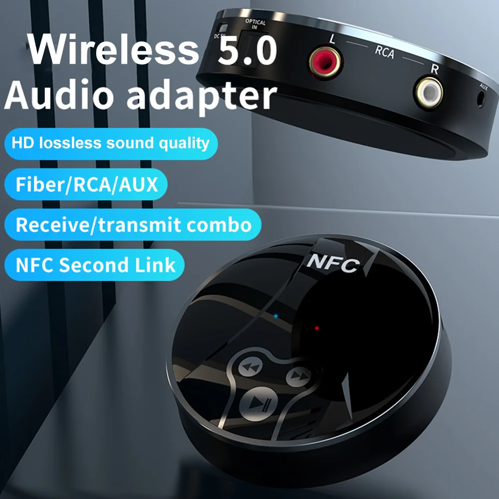 

100 Мбит/с Bluetooth-совместимый приемник 5,0 передатчик NFC AUX RCA стерео беспроводной аудио адаптер для автомобильного комплекта ТВ ПК наушников