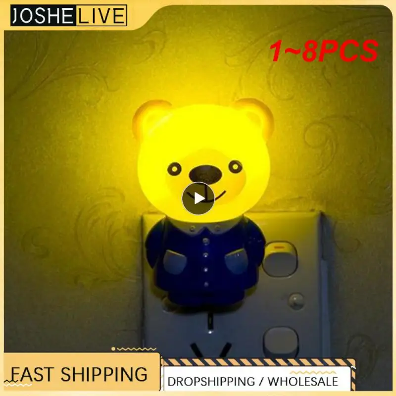 

1~8PCS Creative Wall Socket Lamps LED Night Light AC110V 220V Cute Animals Lighting Sensor Wall Lamp Bedroom Lamp Gift for