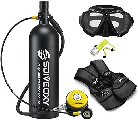 

Tank Kit Portable, 2L Mini Diving Tank Adult with Diving Flashlight & Snorkel Mask, for Underwater Exploration Emergency Re Scu
