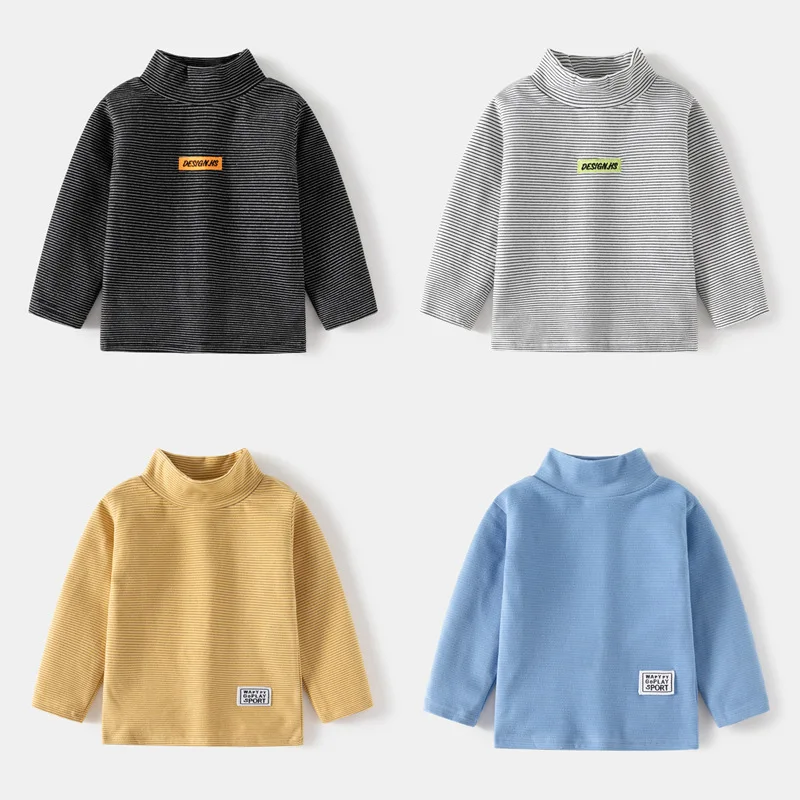 

Children Turtleneck Sweaters T-shirt Spring Autumn Winter Kids Boys Sweatshirt Fashion Striped Print Long Sleeve Tops Clothes