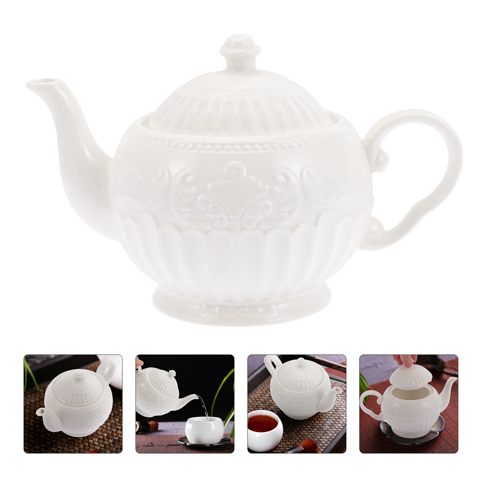 

Teapot Decorative Holder Making Afternoon Teaware Ceramic Coffee Shop Supplies Embossed Large Capacity Retro
