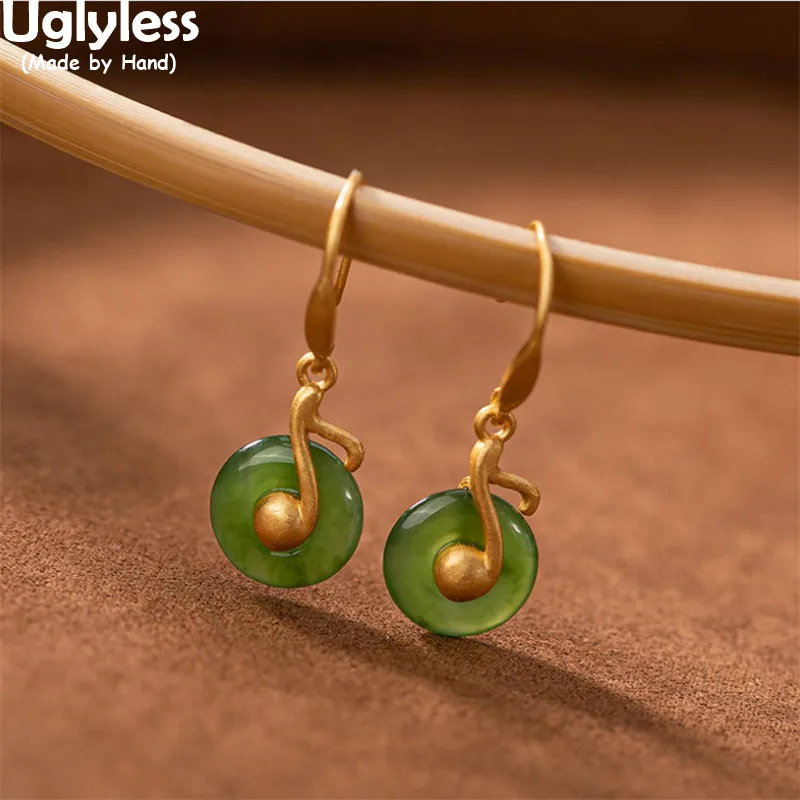 

Uglyless Novel Design Musical Notes Earrings Women Natural Jasper Peace Buttons Dangle Earrings Gifts or Music Fans 925 Silver