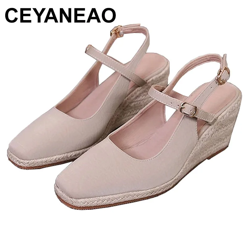 

Женские эспадрильи, обувь на платформе, обувь из пеньки, сандалии на высоком каблуке, плетеные туфли-лодочки из пеньковой веревки, женские туфли на высоком каблуке