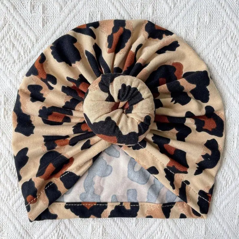

Baby-Headscarves Flower Knot Pre-Tied Bonnet Beanie for Women Leopard